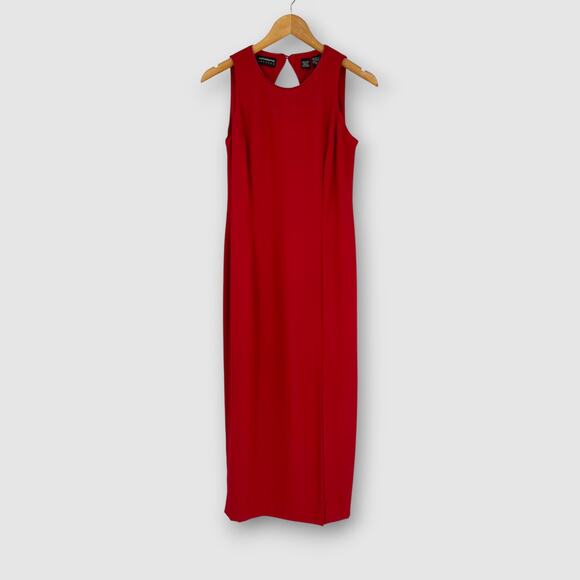 Vintage Liz Claiborne Red Sleeveless Sheath Midi Dress Keyhole Back Size 6 - Picture 2 of 6